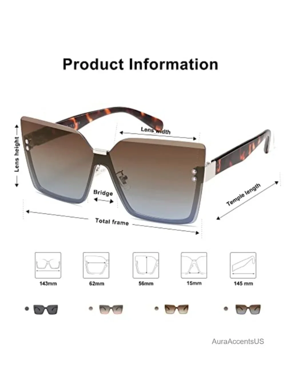 Oversized Square Rimless UV400 Sunglasses Retro Vintage Full-Frame Adult